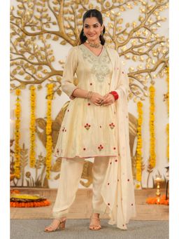Scakhi - Women Ivory Embroidered Kurta with Salwar and Dupatta