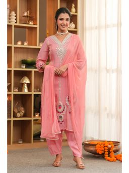 Scakhi - Women Pink Embellished Kurta with Salwar and Dupatta