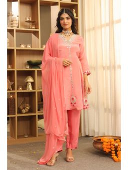 Scakhi - Women Pink Embellished Anarkali Kurta with Salwar and Dupatta
