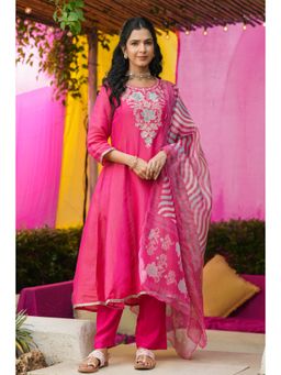 Scakhi - Women Pink Embroidered Anarkali Kurta with Salwar and Dupatta