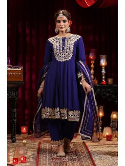 Scakhi - Blue Georgette Gota Patti Work Anarkali with Salwar and Dupatta