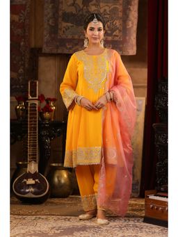 Scakhi - Yellow Georgette Dori-Gota Work Anarkali with Salwar and Dupatta