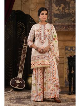 Scakhi - Ivory Chanderi Silk Patola Printed Kurta with Sharara and Dupatta