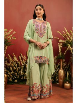 Scakhi - Pista Green Crepe Silk Kurti with Sharara and Dupatta