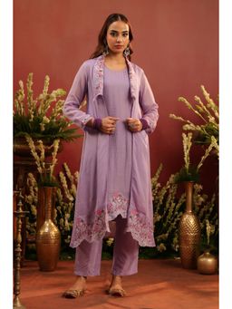 Scakhi - Lavender Organza Silk Embroidered Kurta with Pant and Jacket