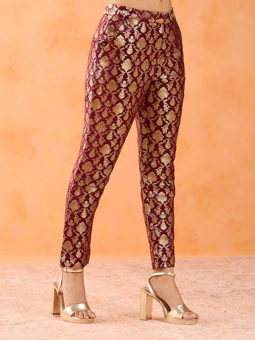 Buy Gajra Gang Banaras Brocade Maroon Slim Fit Pant GBBBTM01 Online