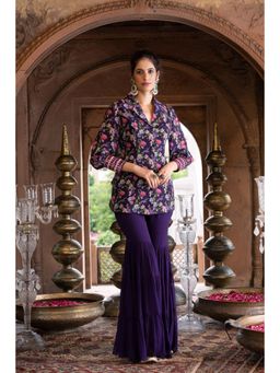 Chhavvi Aggarwal - Purple Floral Printed Jacket and Sharara (Set of 2)