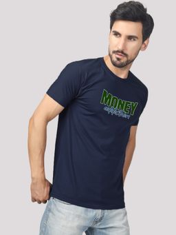 Greylongg - Men Round Neck Navy Blue T-Shirt