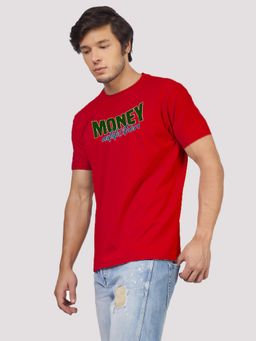 Greylongg - Men Round Neck Red T-Shirt