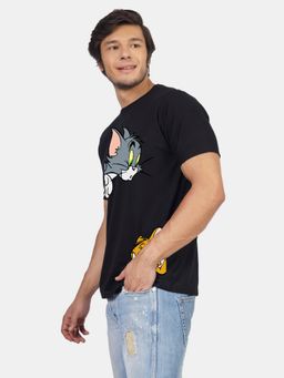 Greylongg - Men Round Neck Black T-Shirt