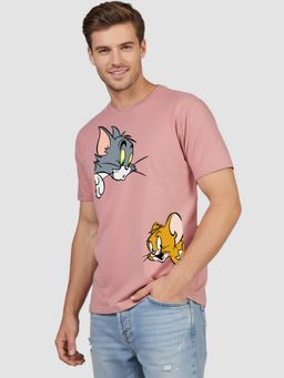 Greylongg - Men Round Neck Pink T-Shirt