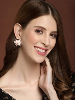 PANASH - Red Gold-Plated Floral Meenakari Pearl Stud Earrings