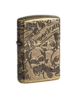Zippo - Armor Freedom Skull Antique Brass Windproof Pocket Lighter