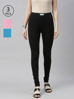 Jcss - Womens Lycra Churidar Leggings Multi Color (Set of 3)