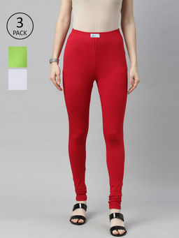 Jcss - Womens Lycra Churidar Leggings Multi Color (Set of 3)