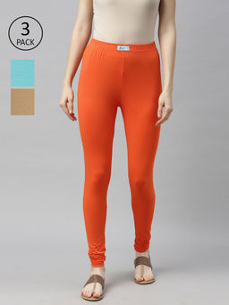Jcss - Womens Lycra Churidar Leggings Multi Color (Set of 3)
