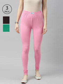 Jcss - Womens Lycra Churidar Leggings Multi Color (Set of 3)