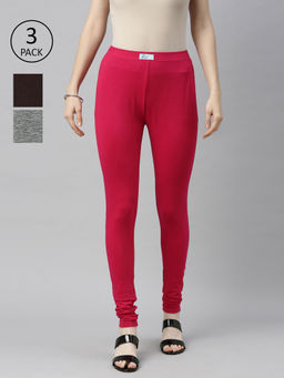 Jcss - Womens Lycra Churidar Leggings Multi Color (Set of 3)