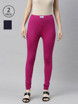 Jcss - Womens Lycra Churidar Leggings Multi Color (Set of 2)