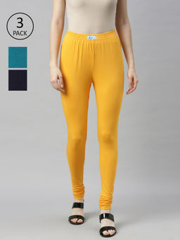 Jcss - Womens Lycra Churidar Leggings Multi Color (Set of 3)