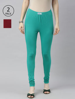 Jcss - Womens Lycra Churidar Leggings Multi Color (Set of 2)