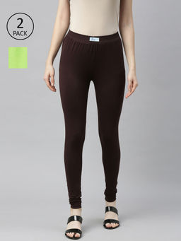 Jcss - Womens Lycra Churidar Leggings Multi Color (Set of 2)