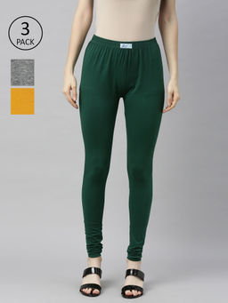 Jcss - Womens Lycra Churidar Leggings Multi Color (Set of 3)