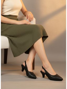 Inc.5 - Womens Black Party Wear Embossed Kitten Heels