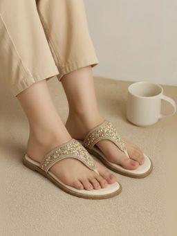 Inc.5 - Womens Golden Ethnic Embellished Flats