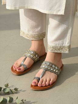 Inc.5 - Womens Grey Ethnic Embellished One Toe Flats