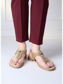 Inc.5 - Womens Golden Ethnic Embellished Sandals