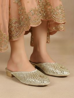 Inc.5 - Womens Gold Party Wear Embellished Mules Heels