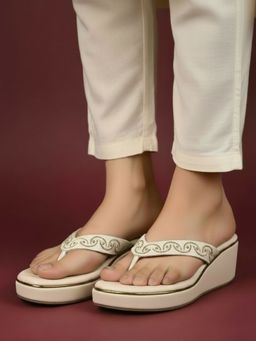 Inc.5 - Womens Beige Ethnic Embellished Wedges Heels