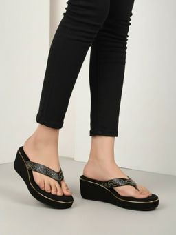Inc.5 - Womens Black Ethnic Embellished Wedges Heels