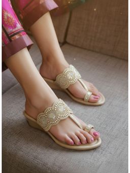 Inc.5 - Womens Golden Ethnic Embellished Round Toe Wedges Heels