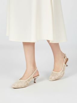 Inc.5 - Womens Beige Party Wear Pointed Kitten Heels
