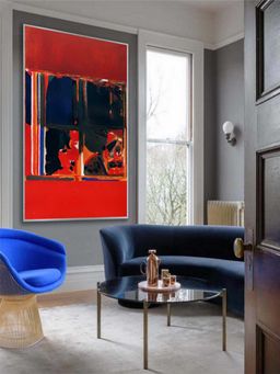 The Art House - Red Abstract Painting Wall Art Abstract Colourful Canvas Painting Print
