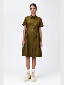 Genes Lecoanet Hemant - Semi-Fit Shirt Khaki Knee Length Dress
