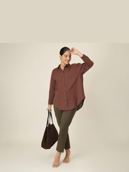 Saltpetre - Brown Oversized High Low Hem Shirt And Chinos