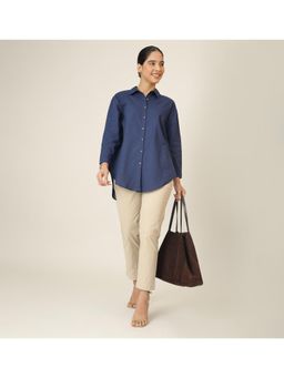 Saltpetre - Blue Oversized High Low Hem Shirt And Chinos
