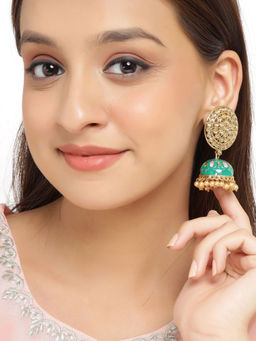 Shoshaa - Gold Green Handcrafted Jhumkas Earrings