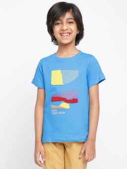 Tales & Stories - Boys Blue Cotton Embroidered T-Shirt