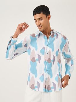 Styli - Men Textured Aop Regular Fit Collar Long Sleeve White Shirt