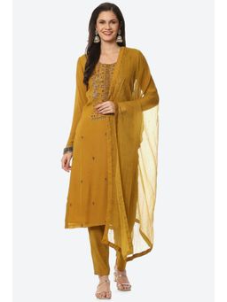 Biba - Yellow Viscose Embroidered Unstitched Suit (Set of 3)