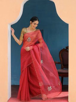 Swtantra - Dusky Rouge Organza with Hand Embroidery