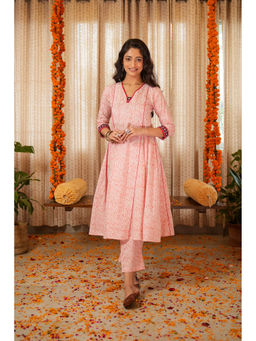Akiso - Blossom Pink Block Printed Anarkali Kurta