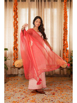 Akiso - Red Cotton Kota Doria Dupatta with Tassel Details