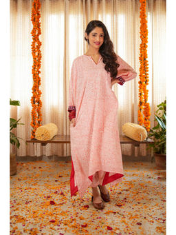 Akiso - Blossom Pink Hand Block Printed Kaftan with Pant (Set of 2)