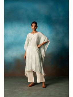 Karaj Jaipur - Nawazish Steel Grey Kaftan with Palazzo (Set of 2)