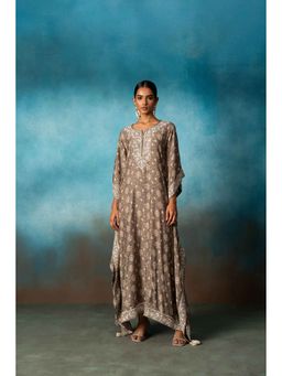 Karaj Jaipur - Grey Embroidered Long Kaftan Dress